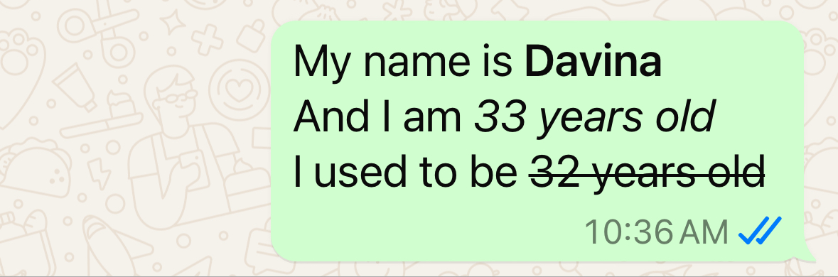Screenshot of WhatsApp Message Styles