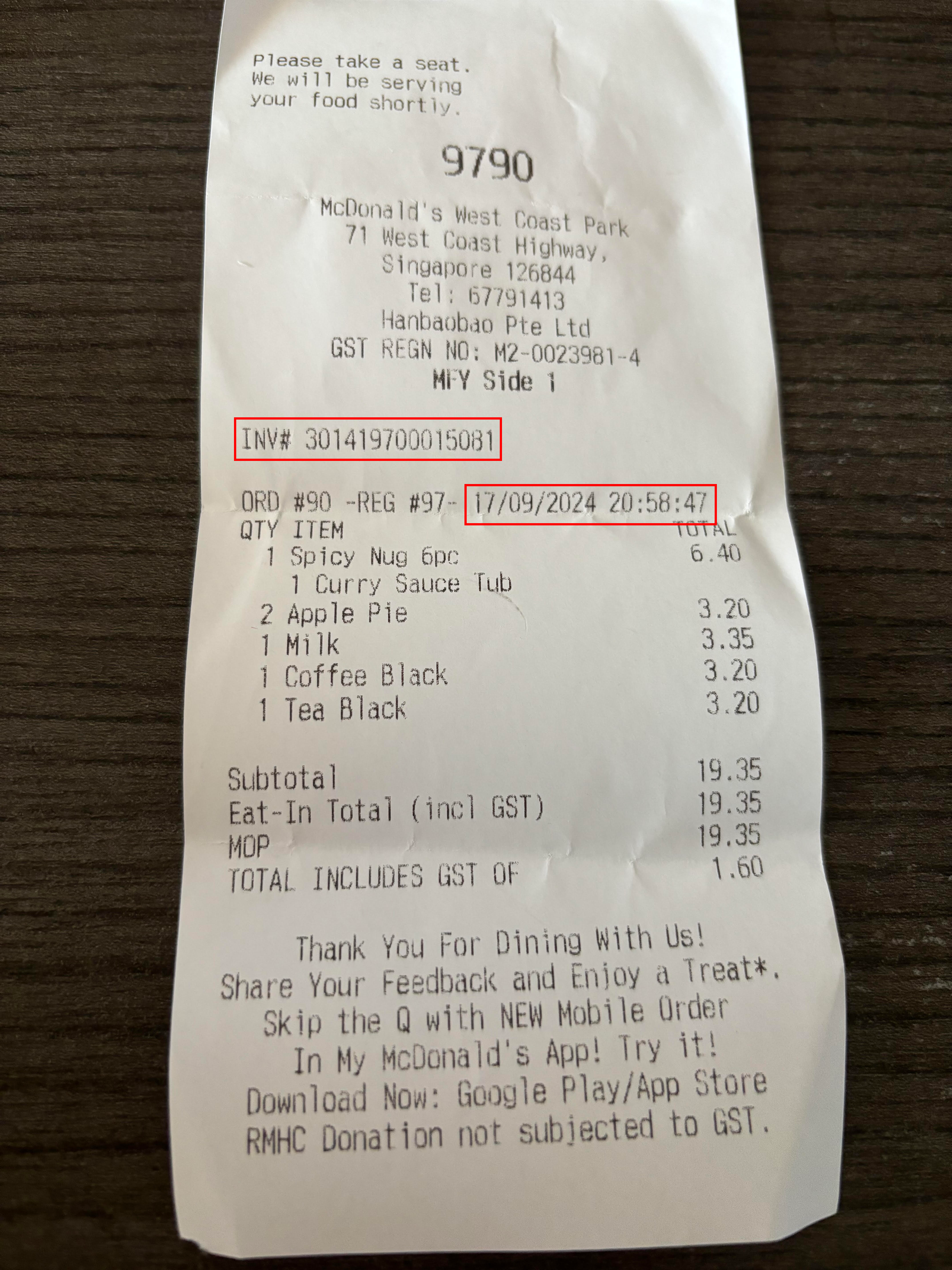 Photo of Receipt with Sensitive Information Highlighted